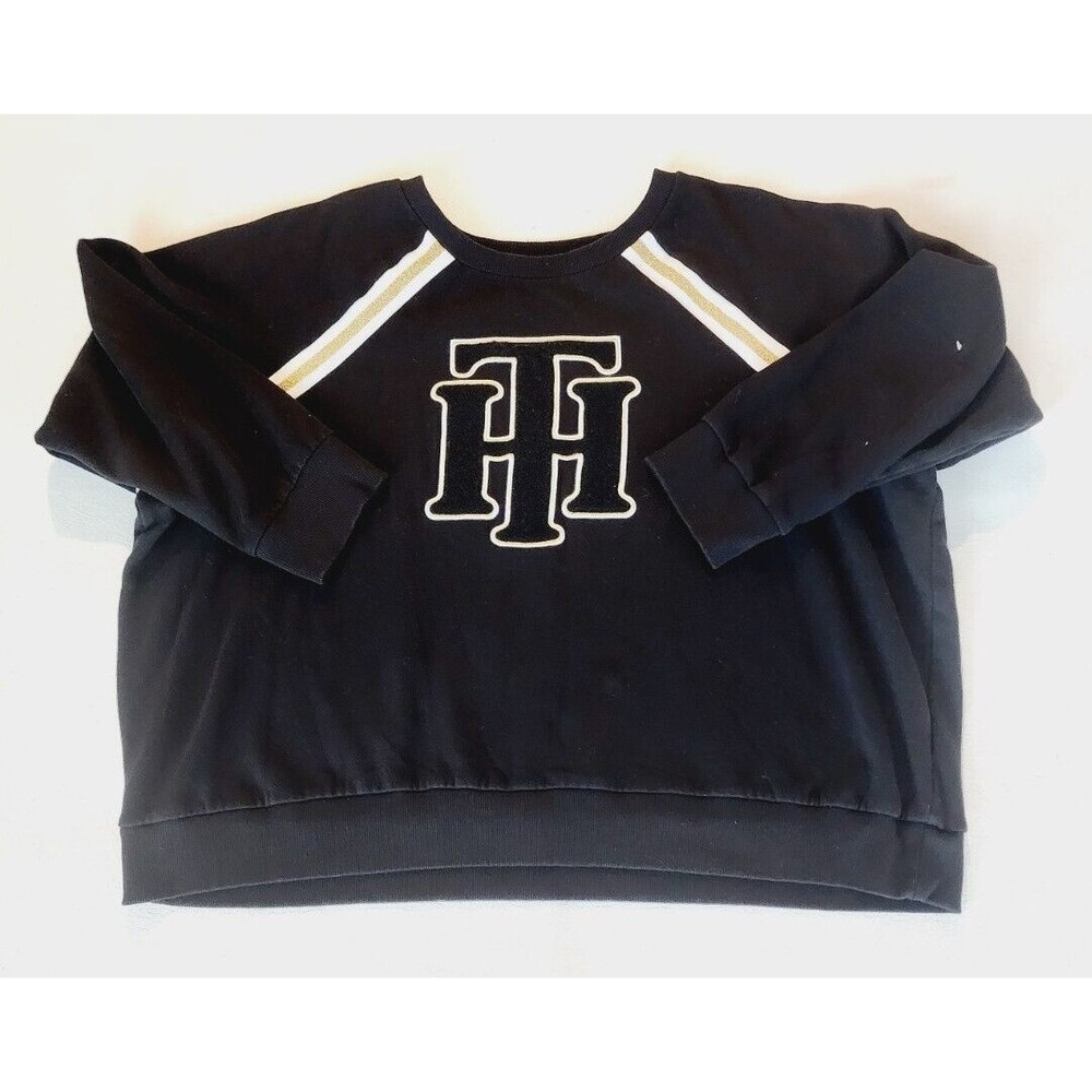 Tommy Hilfiger Women's Plus Size Comfy Cozy Varsity Logo Black Sweatshirt 2X